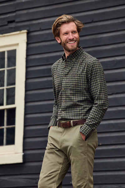 Wrights Cotton Twill Shirt - Forest Green Check