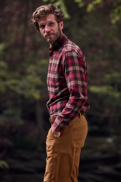Wrights Cotton Twill Shirt - Bordeaux Plaid