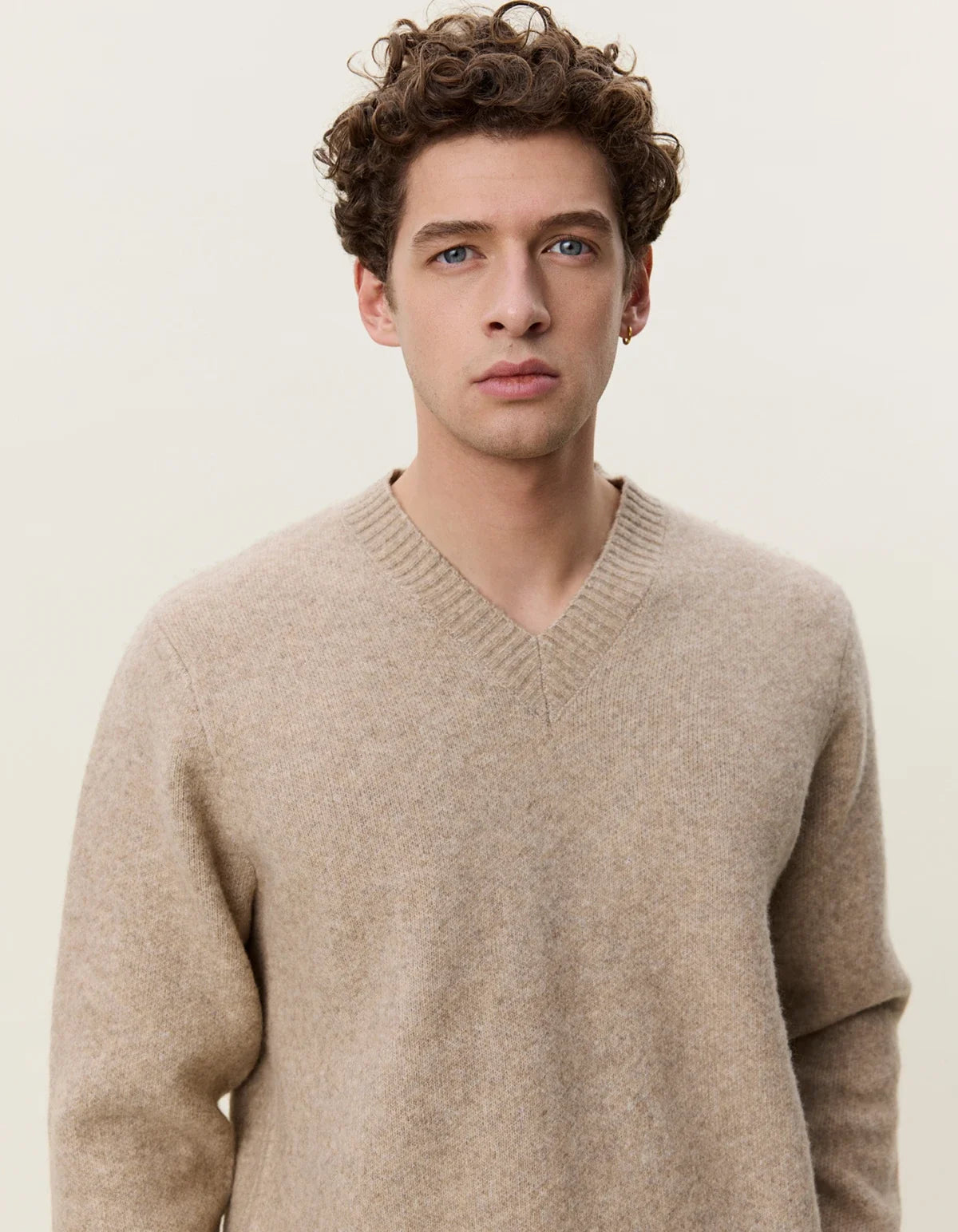 Melange V-Neck Knit - Light Sand