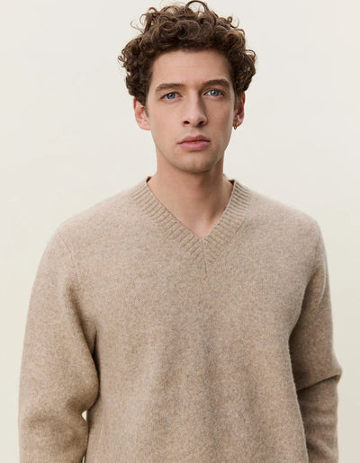 Melange V-Neck Knit - Light Sand