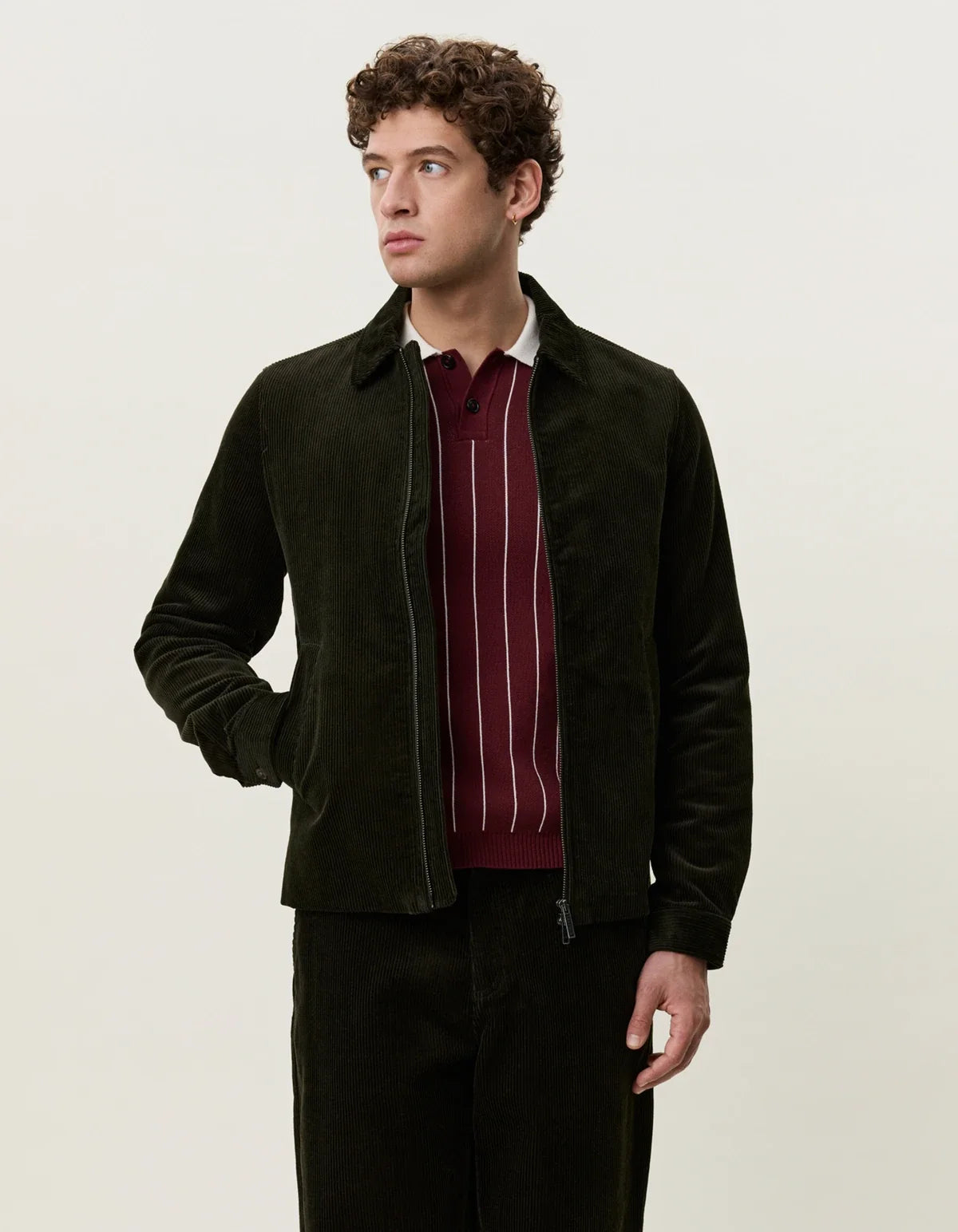 Corduroy Zipper Coach Jacket - Rosin Green