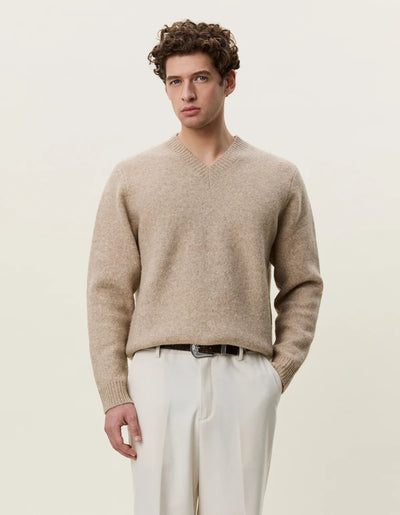Melange V-Neck Knit - Light Sand