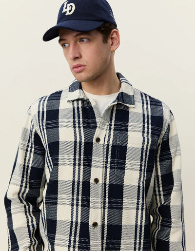 Structured Check Overshirt - Dark Navy Blue