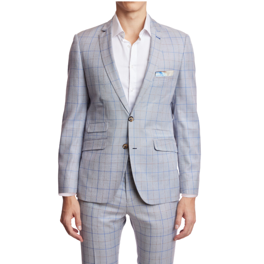 Dover Notch Jacket - Slim - Lt Grey & Royal Check