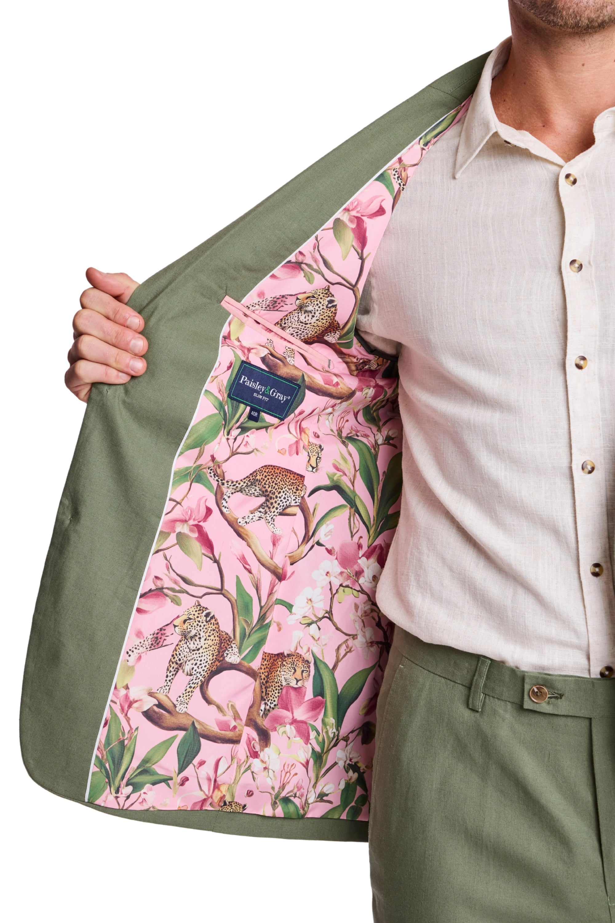 Dover Notch Jacket - Slim - Olivine Green Linen