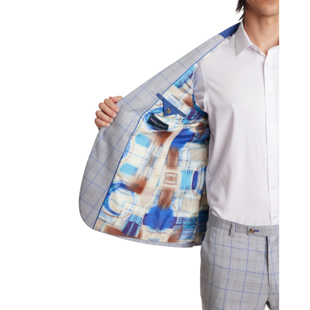 Dover Notch Jacket - Slim - Lt Grey & Royal Check