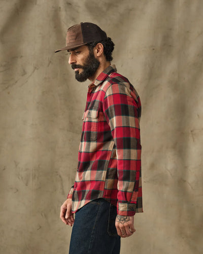 Vintage Flannel Work Shirt - Red Cream Plaid