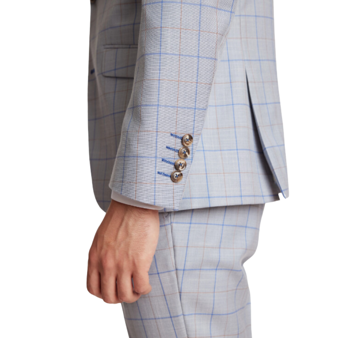 Dover Notch Jacket - Slim - Lt Grey & Royal Check