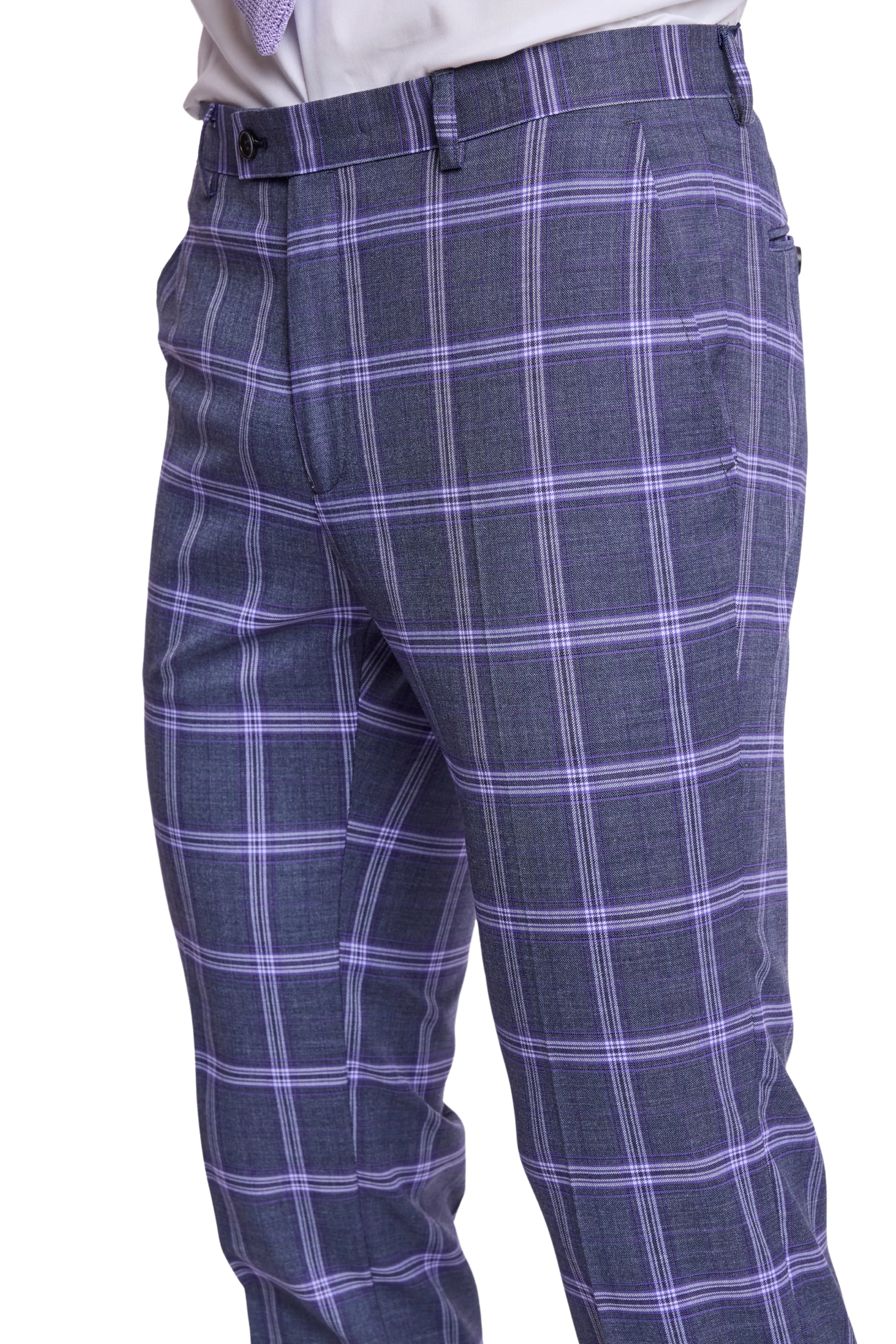 Downing Pants - Slim - Purple Navy White Check