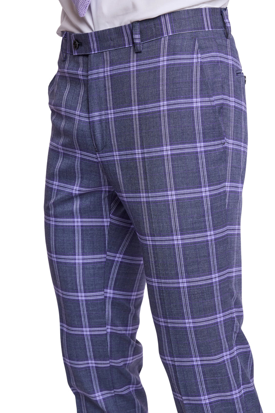 Downing Pants - Slim - Purple Navy White Check