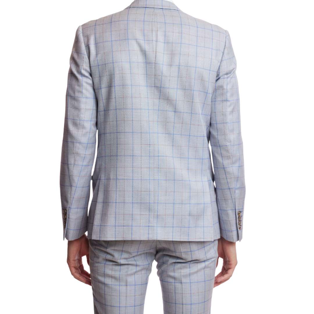 Dover Notch Jacket - Slim - Lt Grey & Royal Check