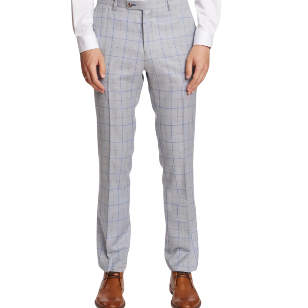 Downing Pants - Slim - Lt Grey & Royal Check