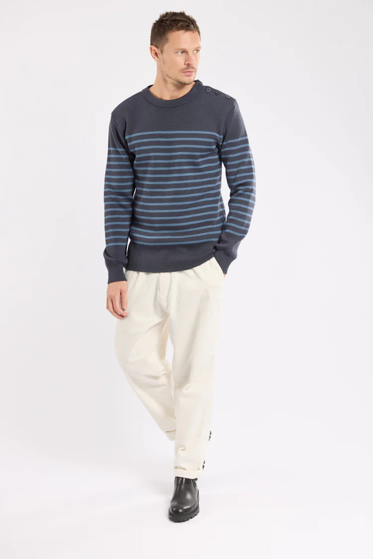 Wool Fisherman's Breton Striped Sweater - Blue Fin