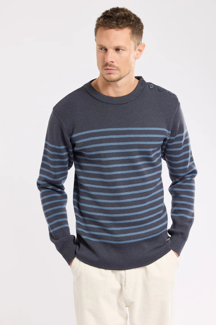 Wool Fisherman's Breton Striped Sweater - Blue Fin