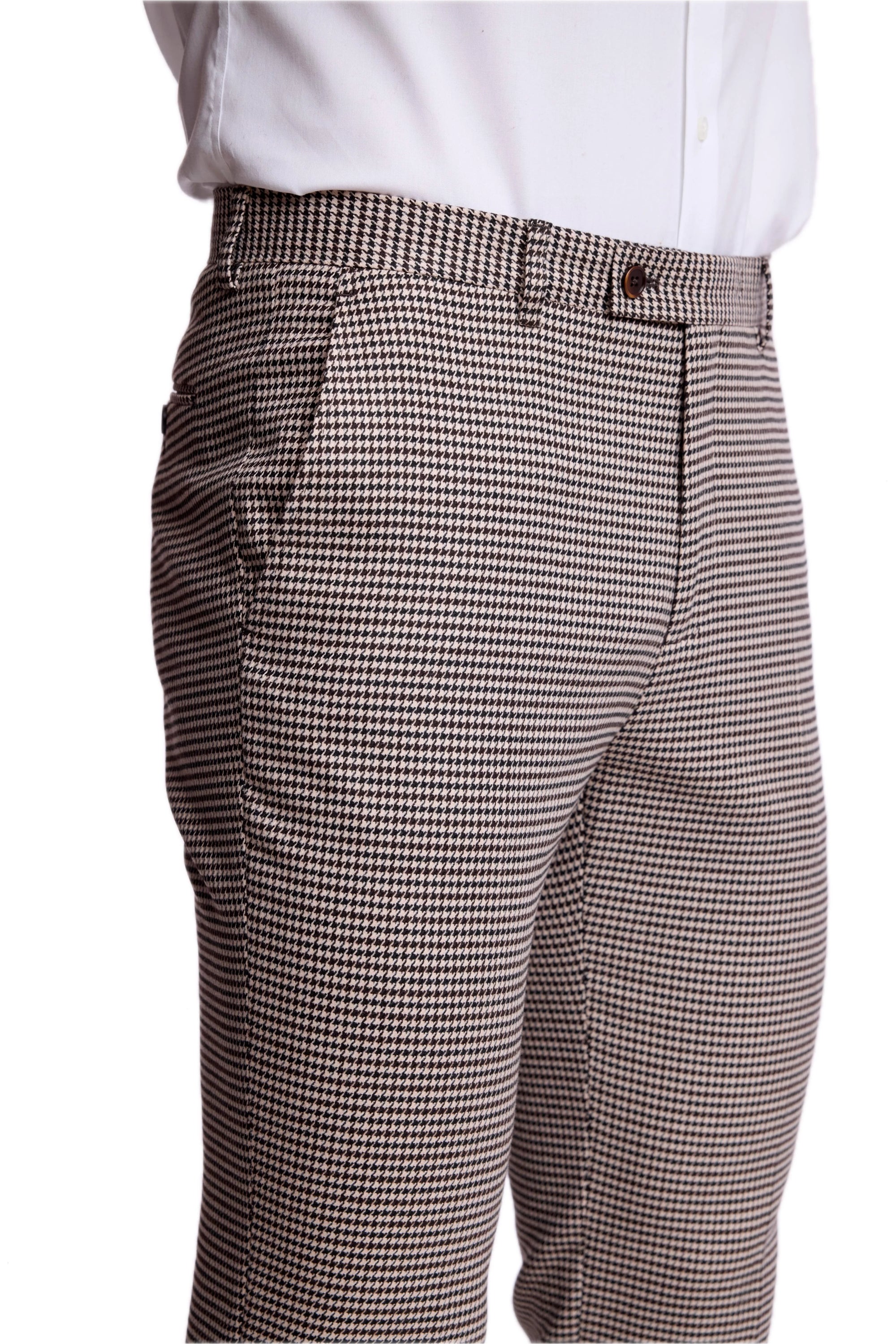 Downing Pants - Slim - Dark Chocolate Beige Houndstooth