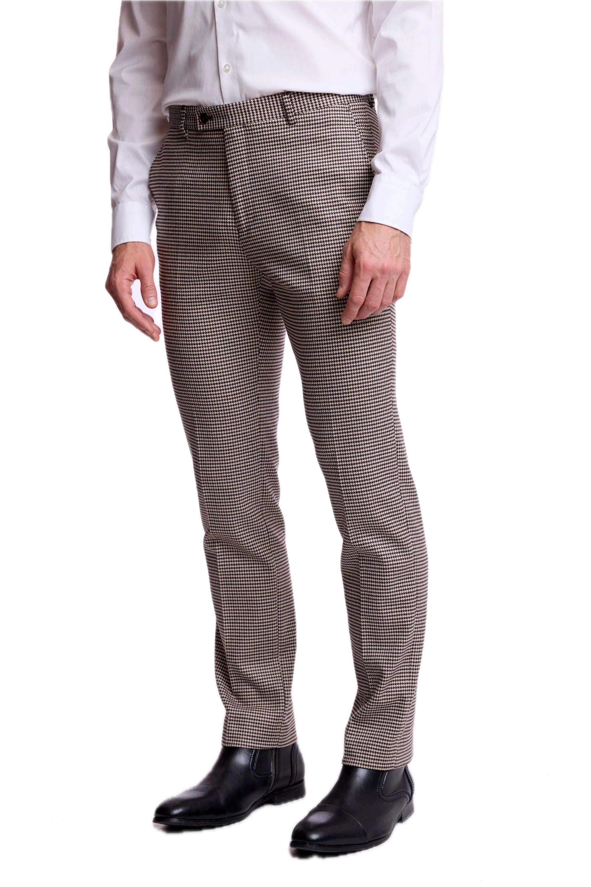 Downing Pants - Slim - Dark Chocolate Beige Houndstooth
