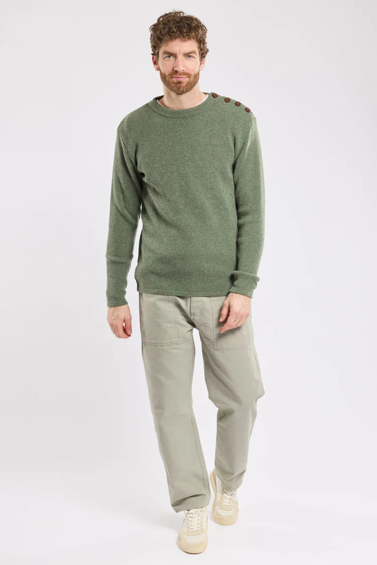 Lambswool Fisherman's Sweater - Moss Green