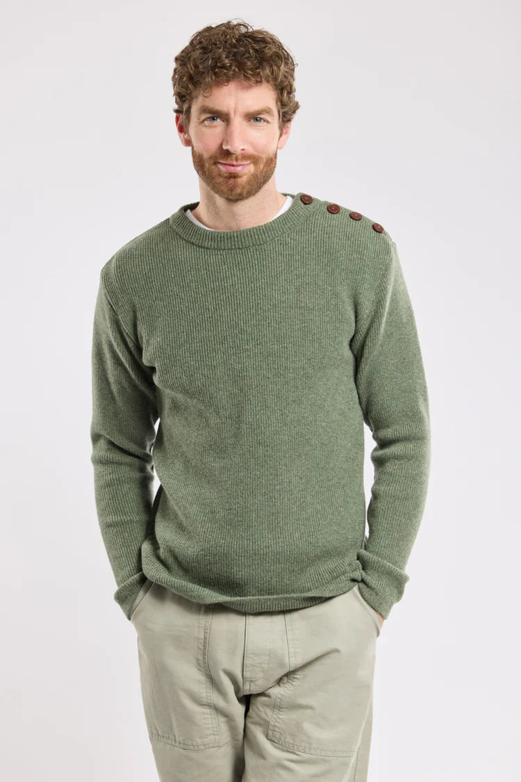 Lambswool Fisherman's Sweater - Moss Green