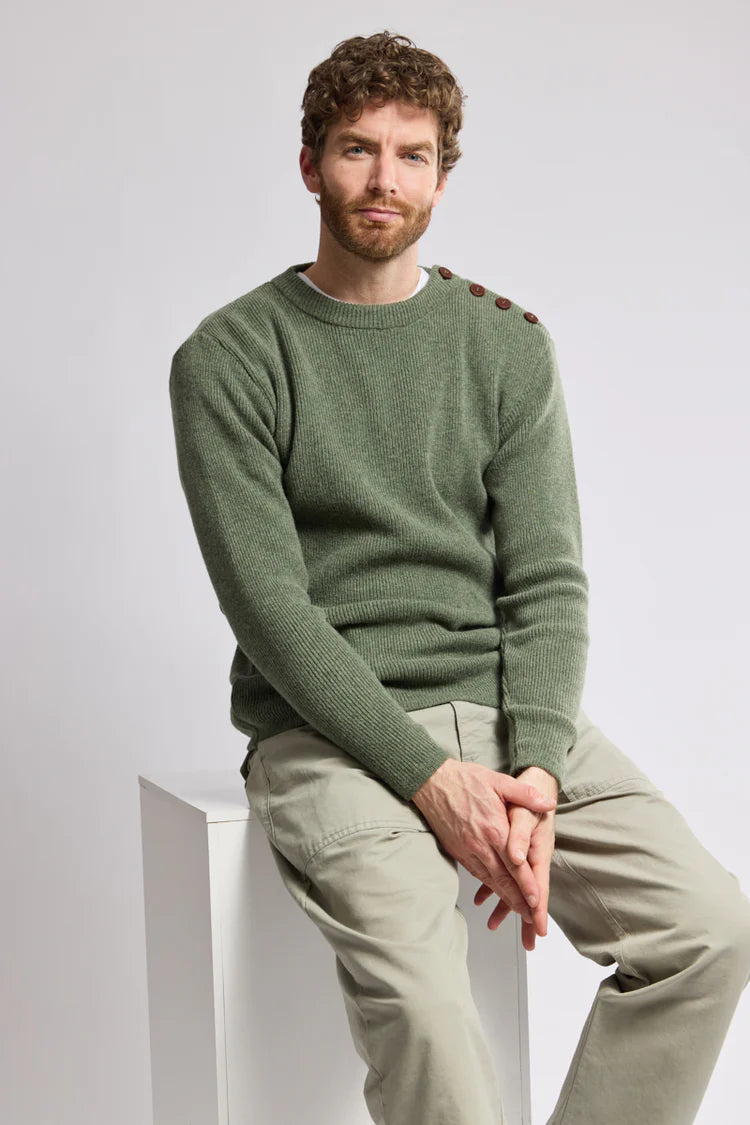 Lambswool Fisherman's Sweater - Moss Green