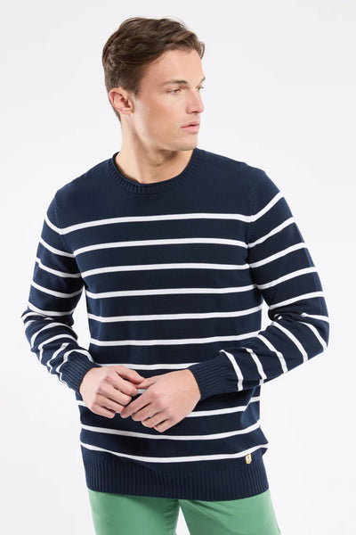 Heritage Rollneck Striped Sweater - Navy & White