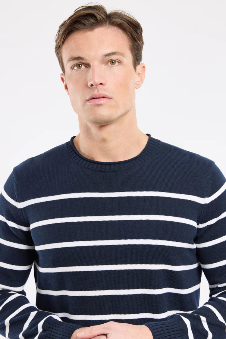 Heritage Rollneck Striped Sweater - Navy & White