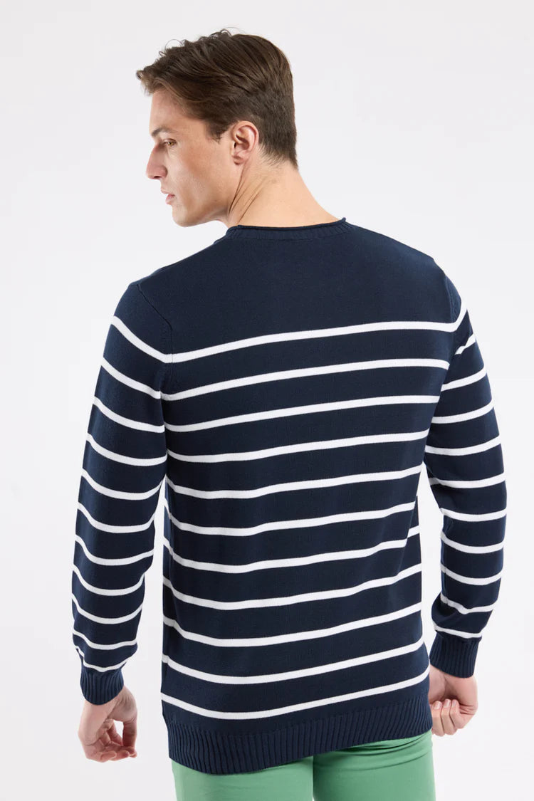 Heritage Rollneck Striped Sweater - Navy & White