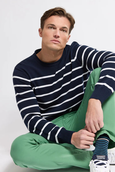 Heritage Rollneck Striped Sweater - Navy & White