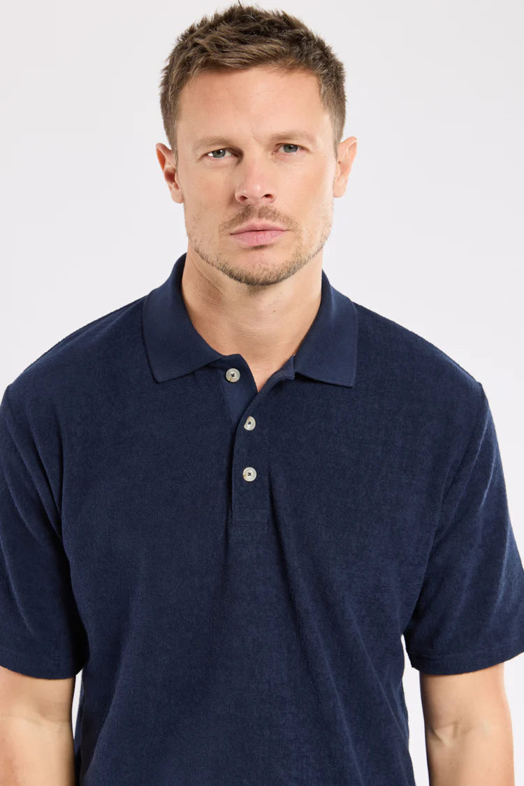 Heritage Terry Polo Shirt - Marine Deep