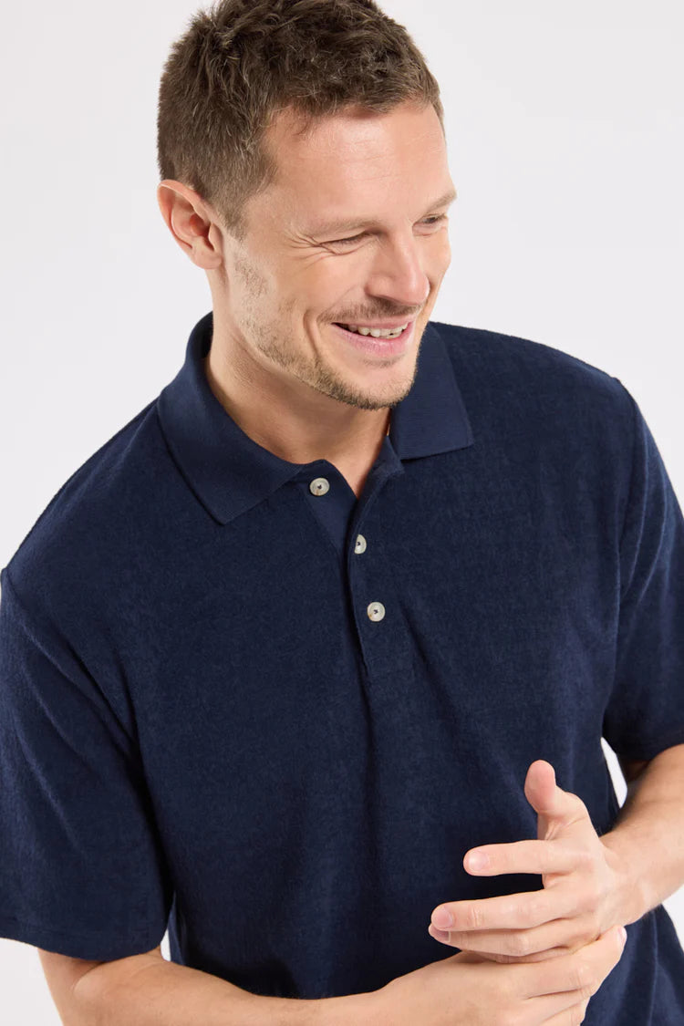 Heritage Terry Polo Shirt - Marine Deep