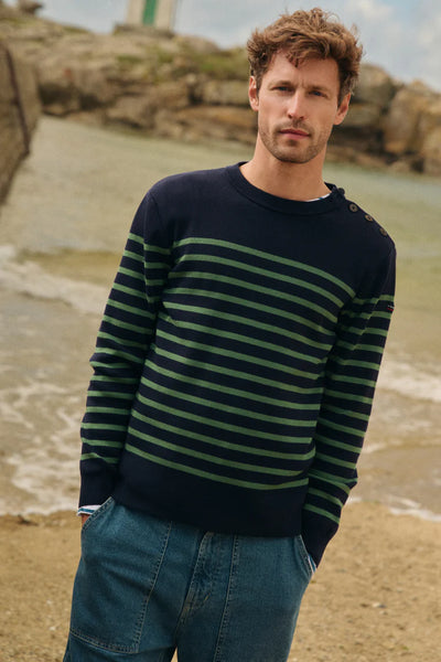 Groix Fisherman Striped Sweater - Navy & Ivy