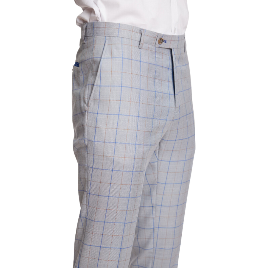 Downing Pants - Slim - Lt Grey & Royal Check