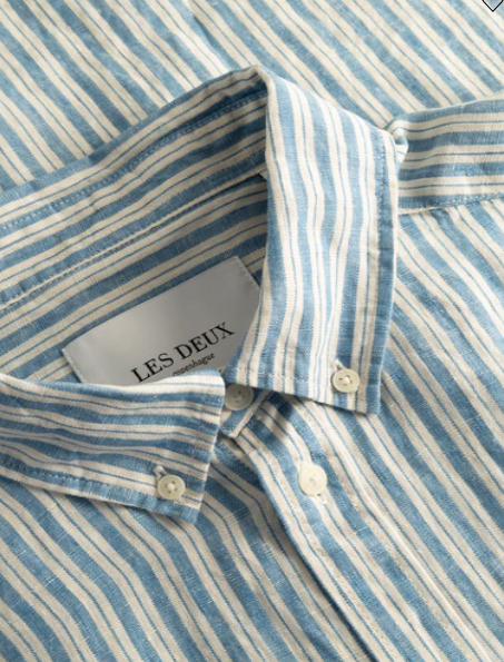 Kris Linen Short Sleeve Shirt - Washed Denim Blue/Ivory