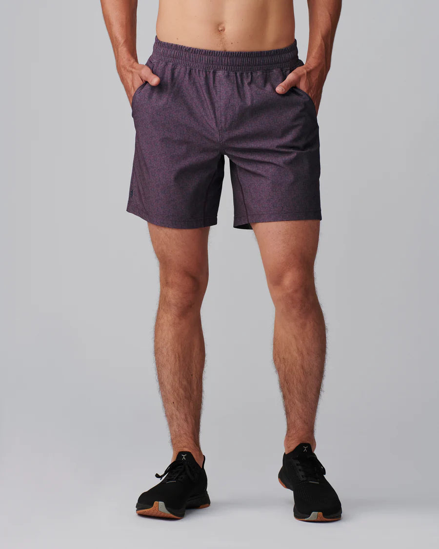 7" Mako Short Unlined - Maroon & Navy Texture Print