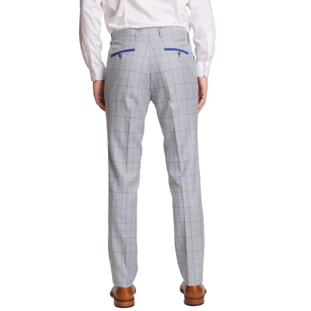 Downing Pants - Slim - Lt Grey & Royal Check