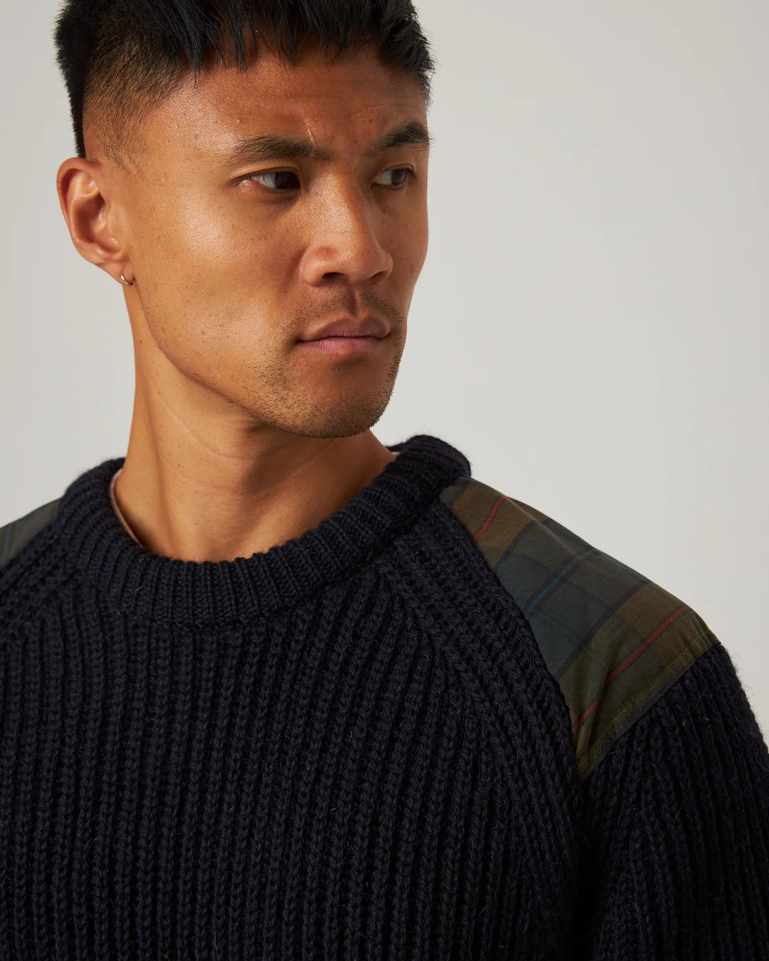 Bexley Crew Sweater - Navy & Plaid