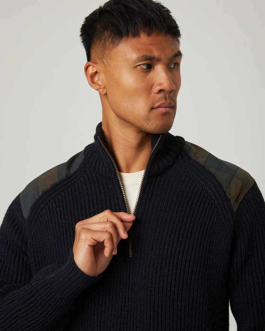 Bexley Quarter Zip Sweater - Navy & Plaid