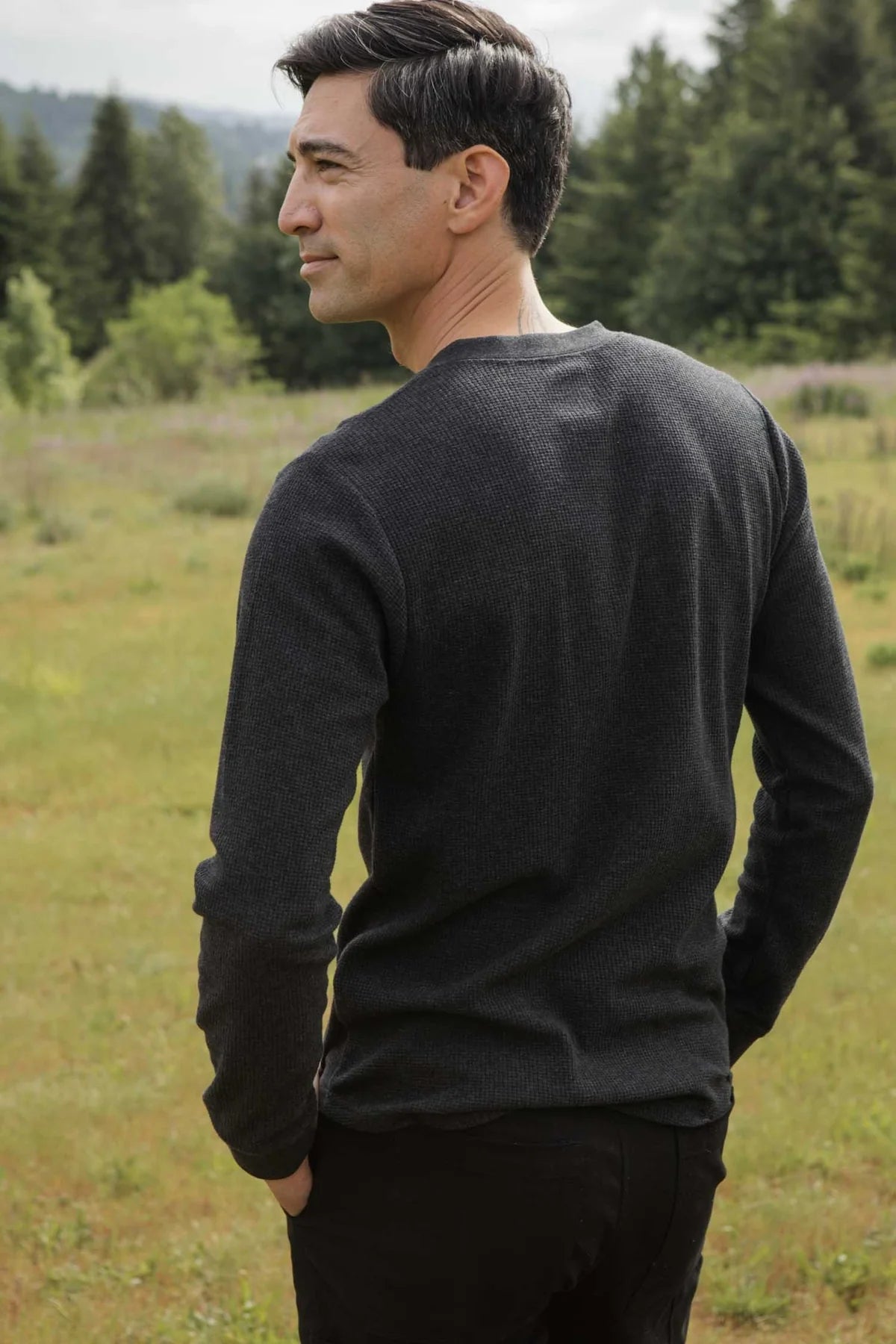Recycled Waffle Henley - Charcoal