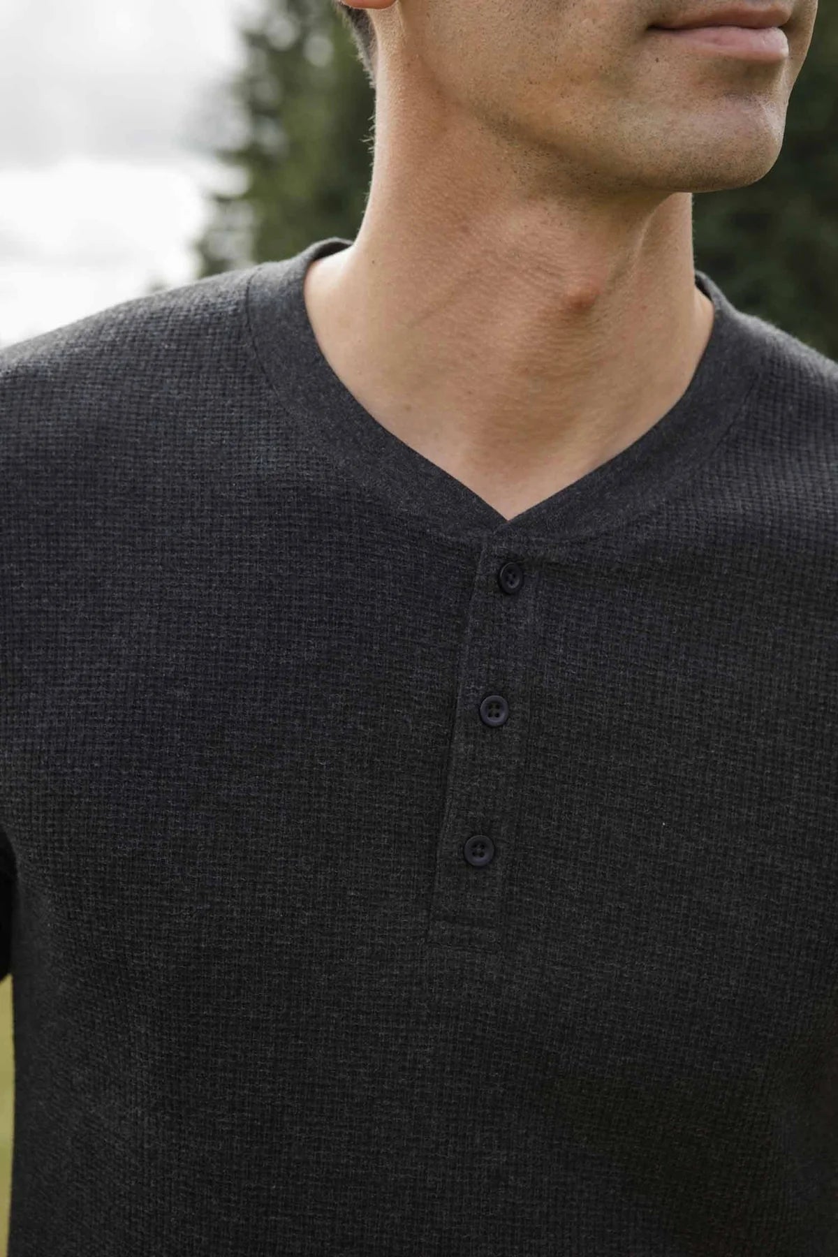 Recycled Waffle Henley - Charcoal