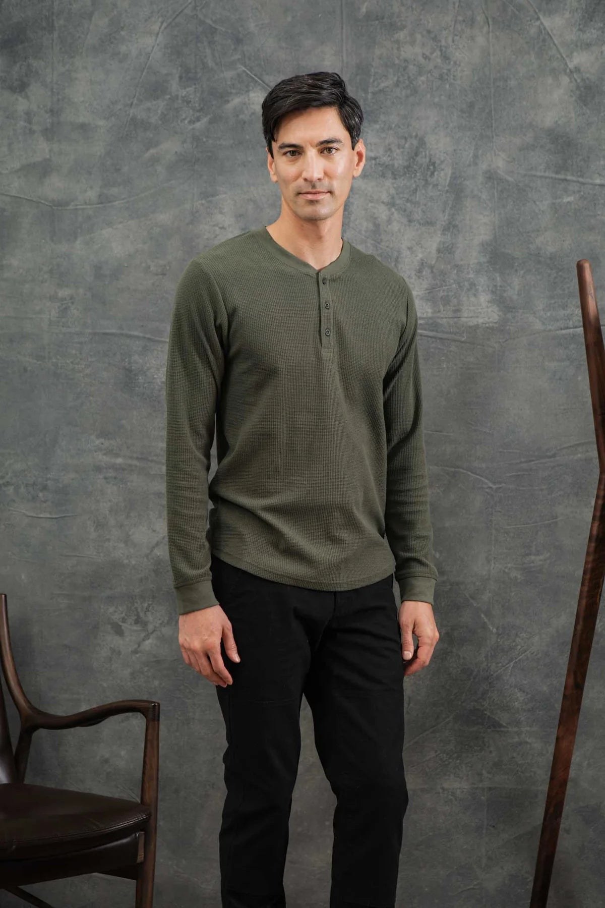 Recycled Waffle Henley - Forest