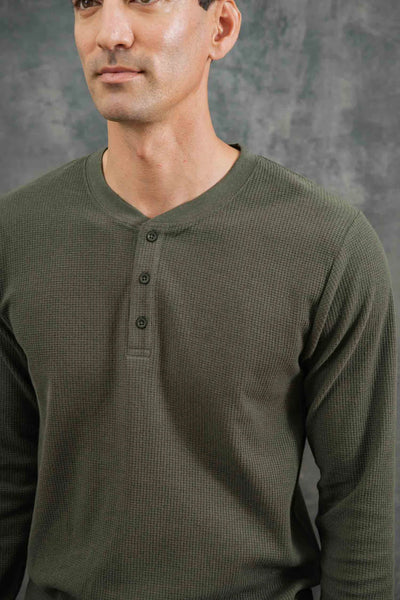 Recycled Waffle Henley - Forest