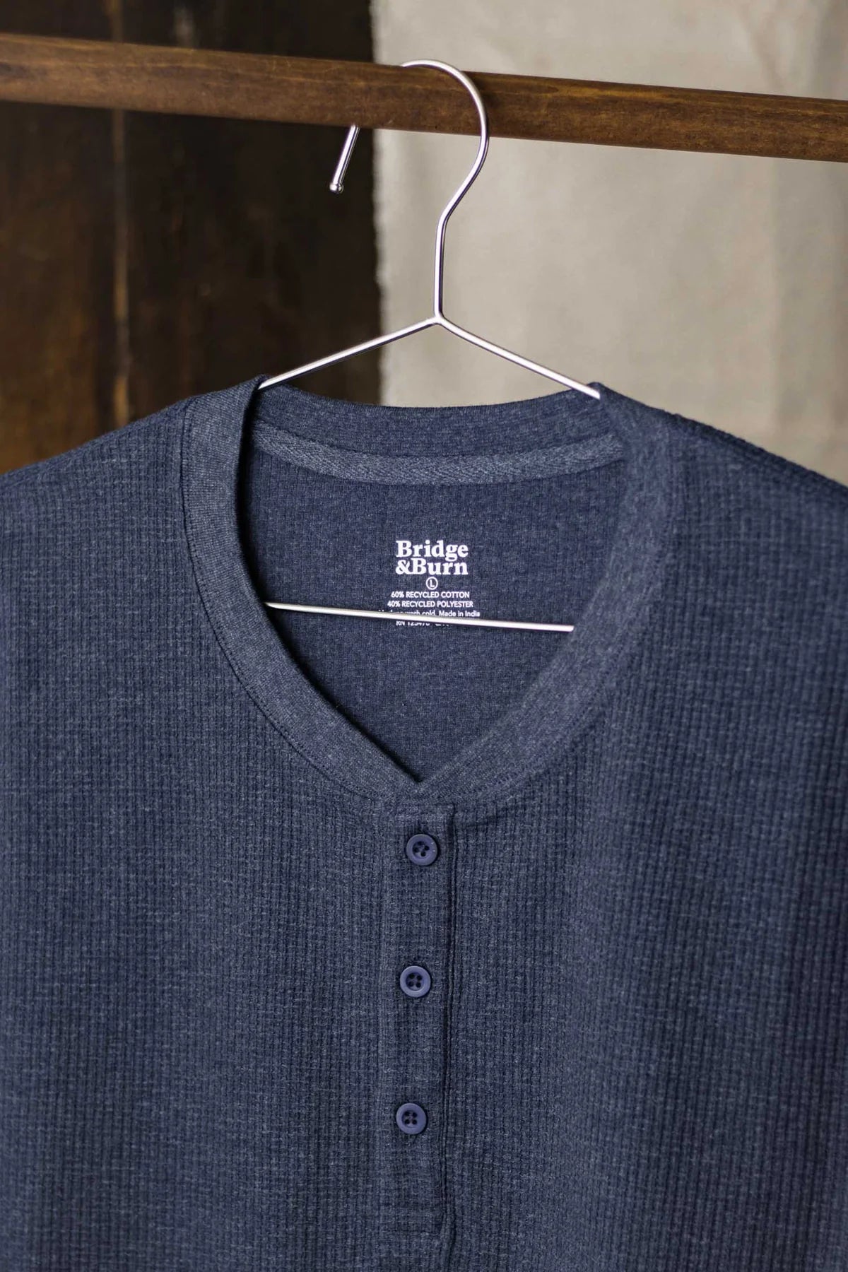 Recycled Waffle Henley - Sapphire