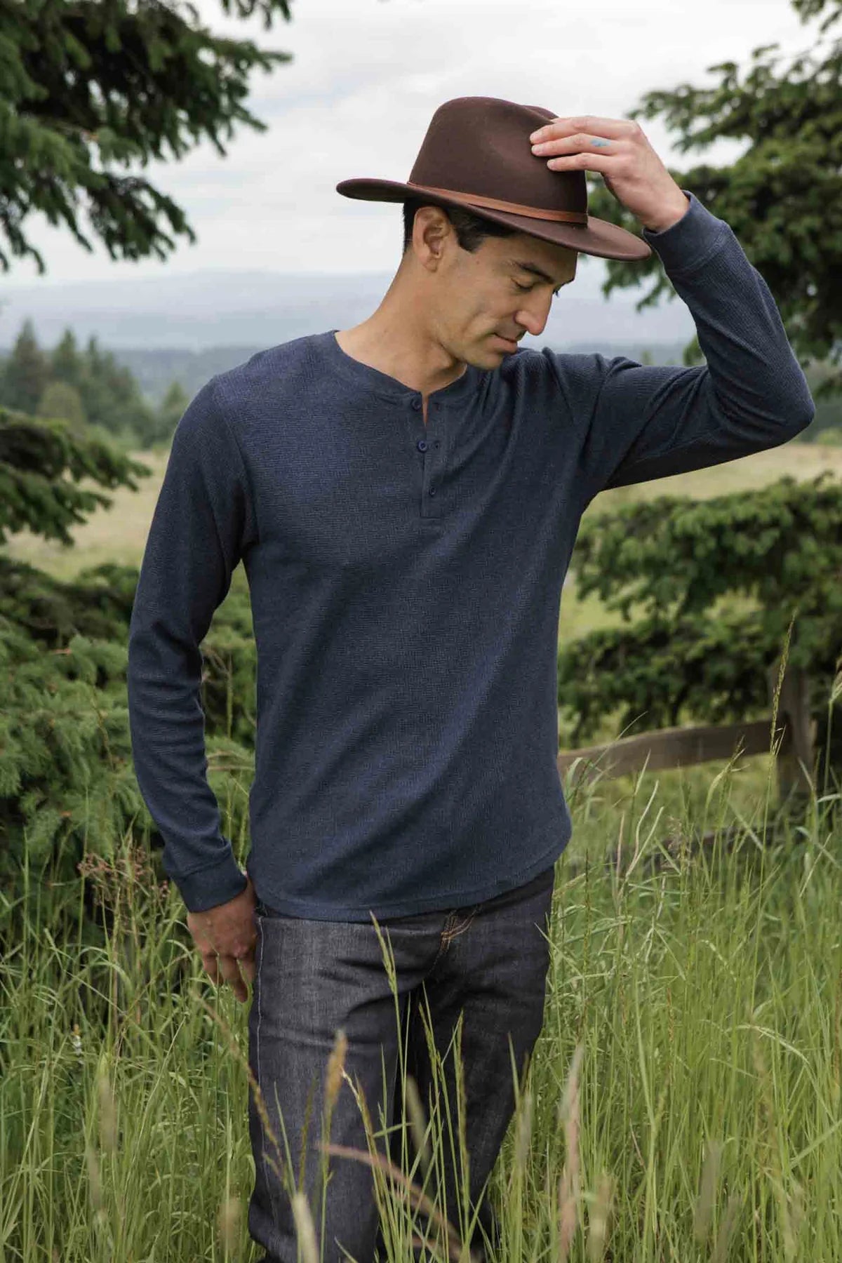 Recycled Waffle Henley - Sapphire