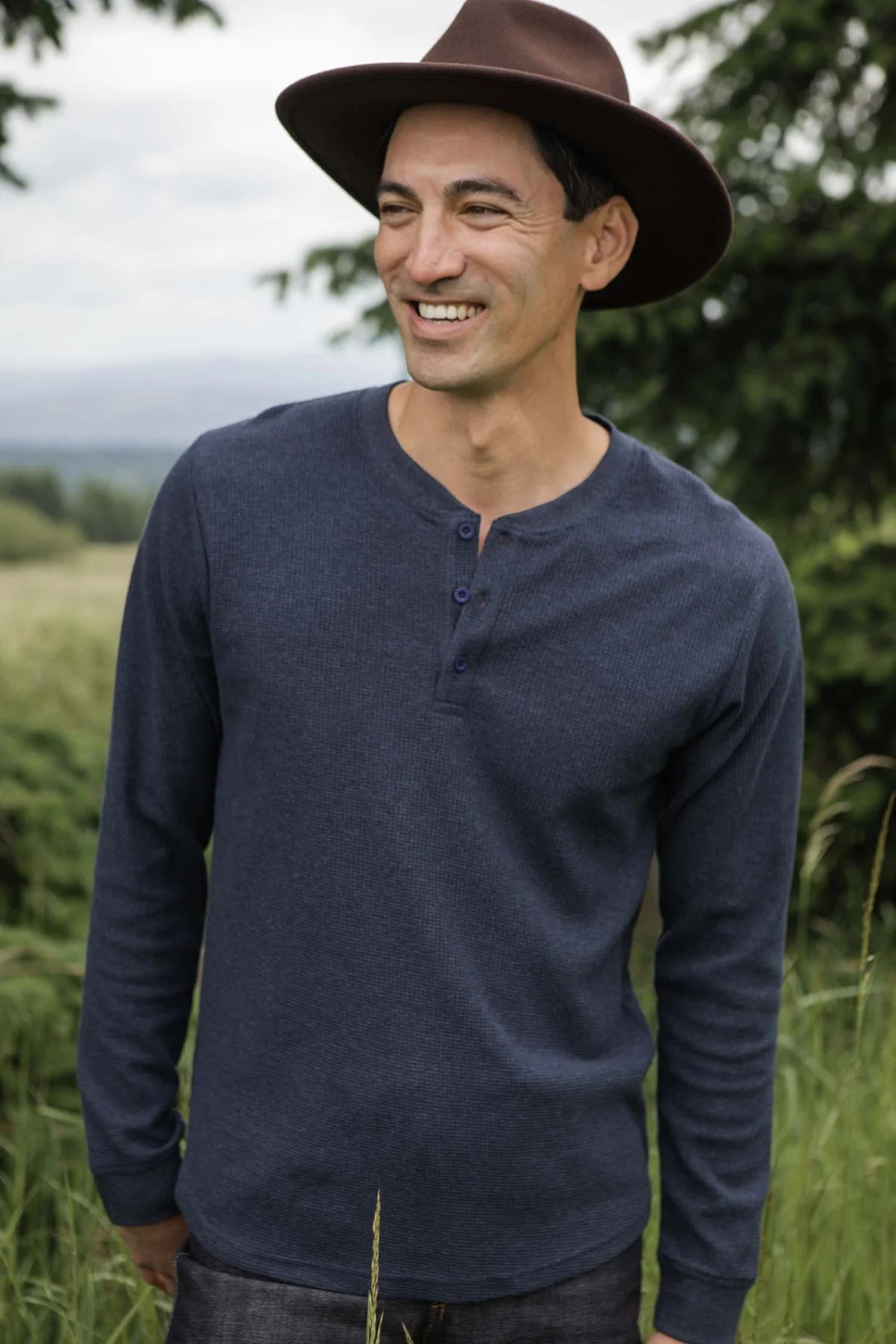 Recycled Waffle Henley - Sapphire