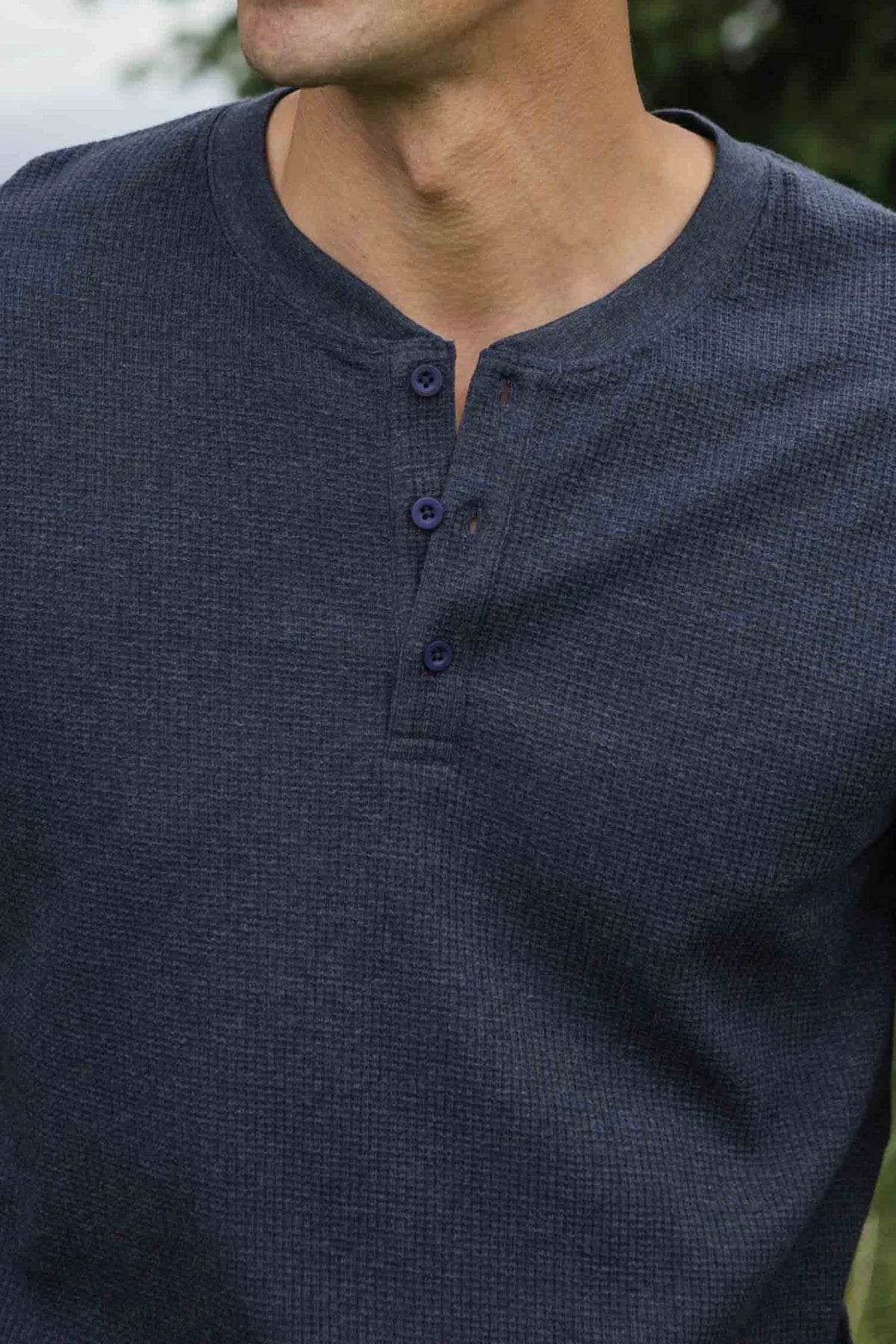 Recycled Waffle Henley - Sapphire