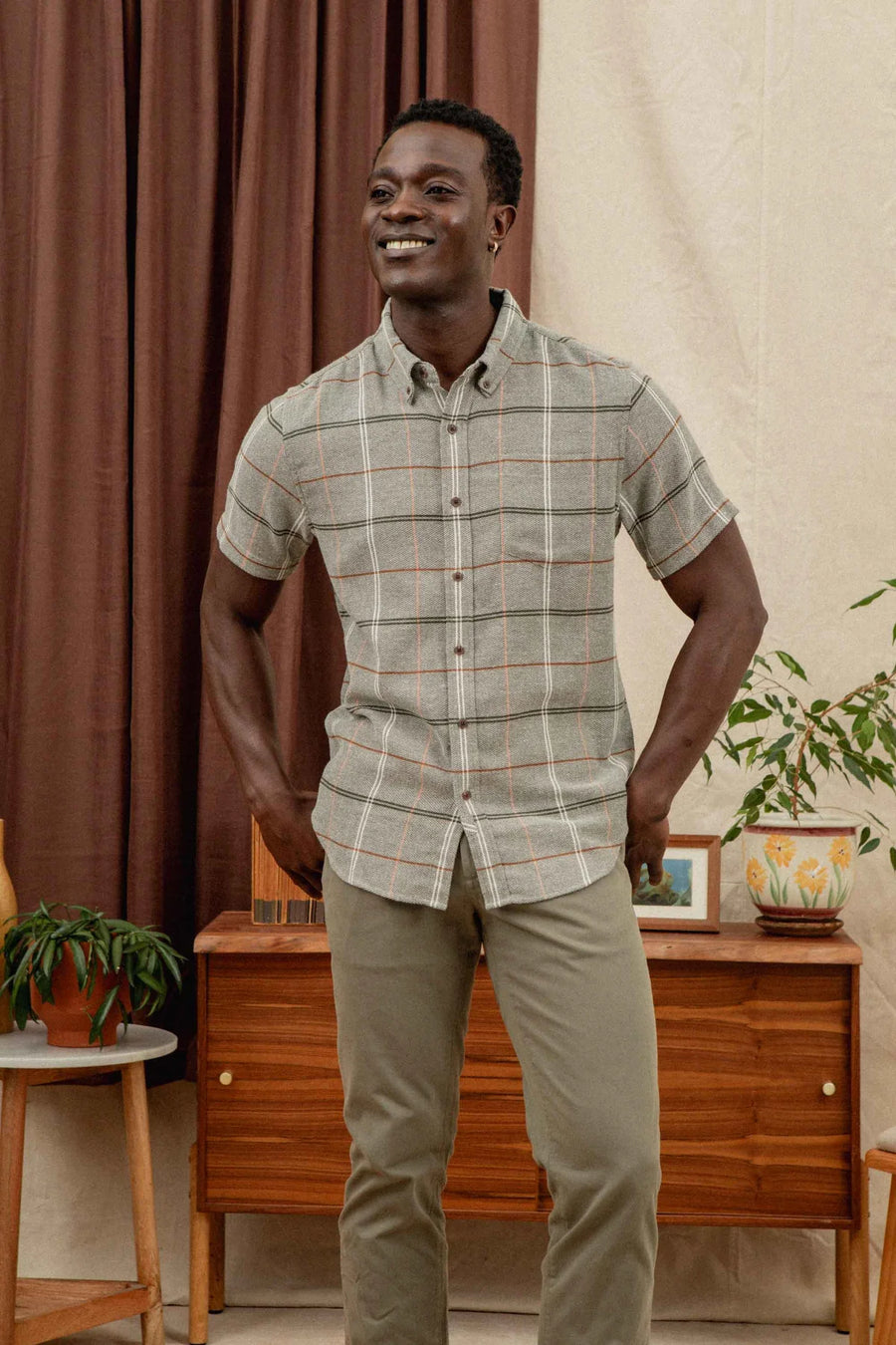 Jordan Slim Shirt - Olive Ember Grid