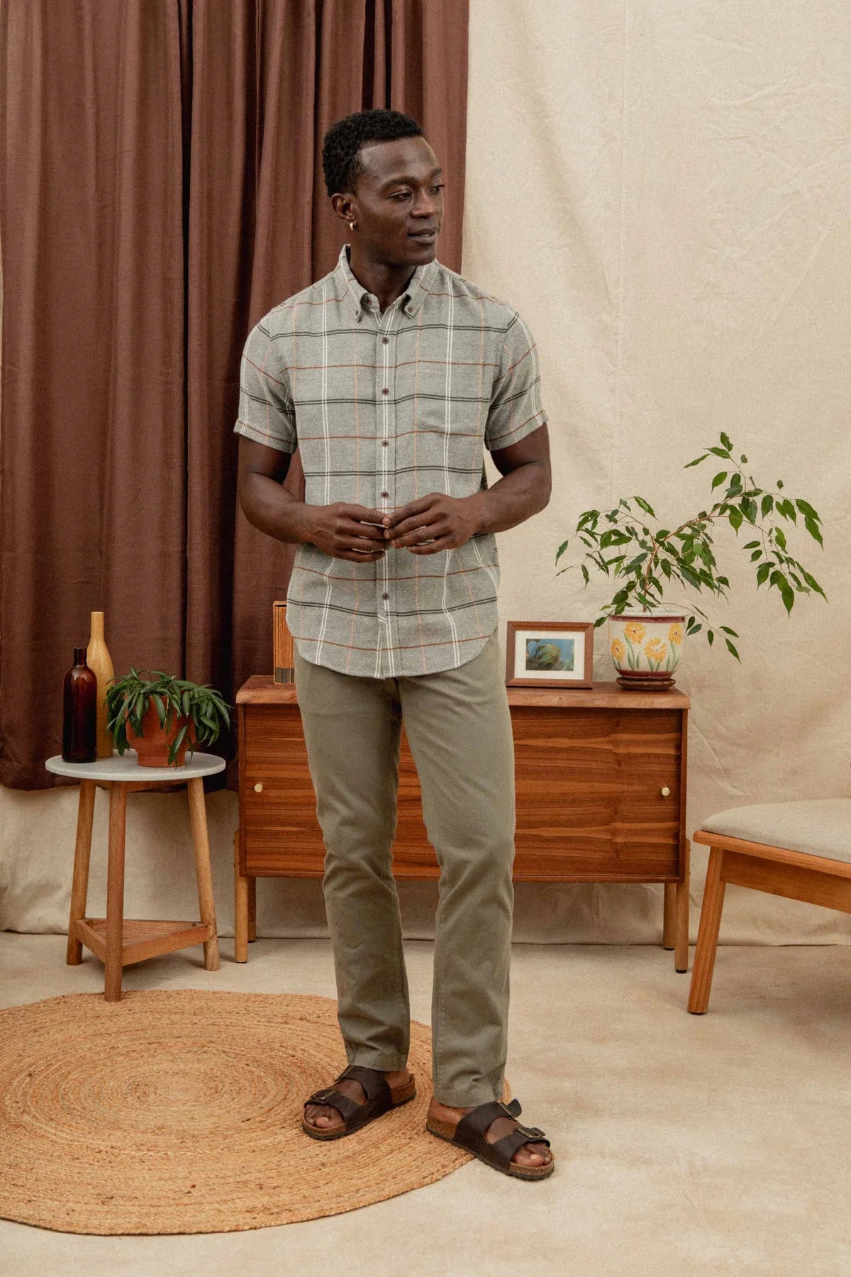 Jordan Slim Shirt - Olive Ember Grid
