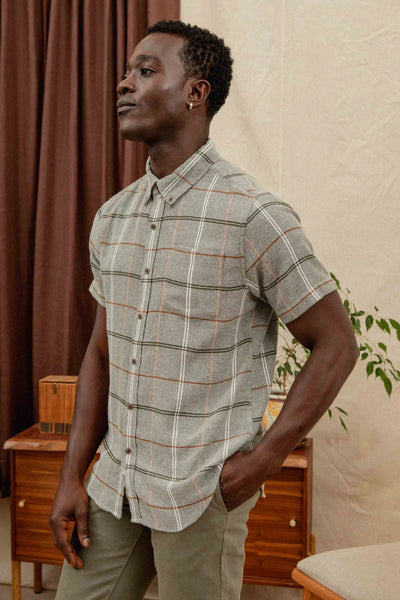 Jordan Slim Shirt - Olive Ember Grid