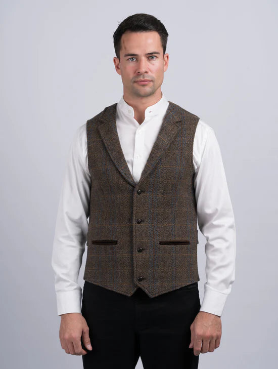 Irish Tweed Waistcoat - Brown Hunting Plaid
