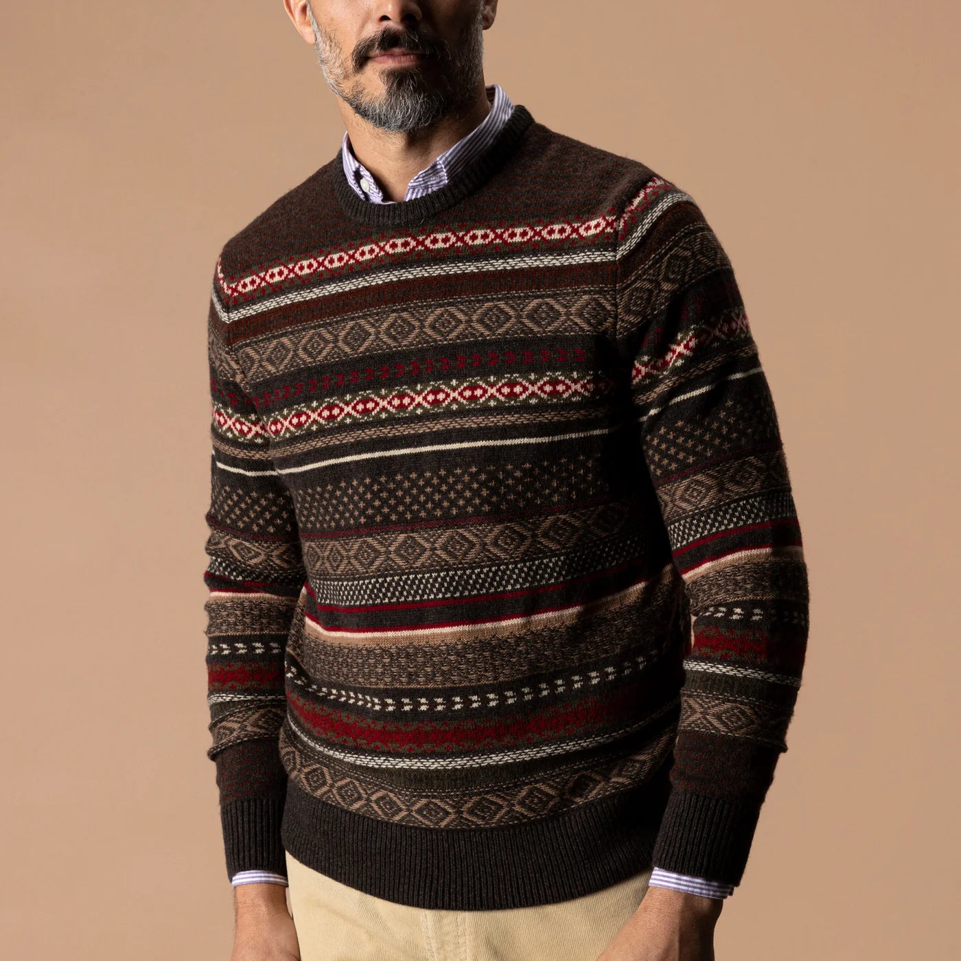 Birch Fair Isle Crewneck Sweater - Espresso Brown