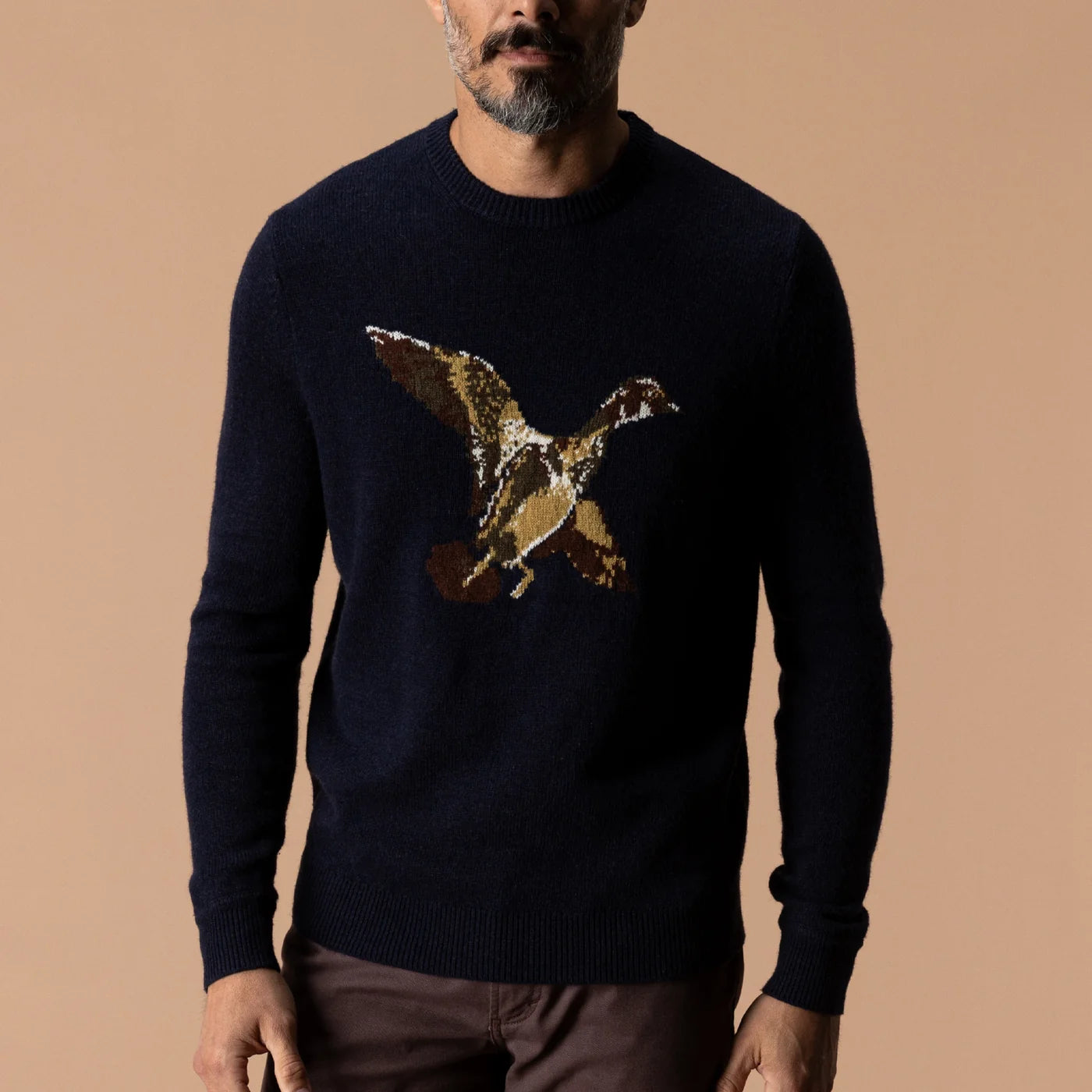Flying Wood Duck Crewneck Sweater - Deep Navy
